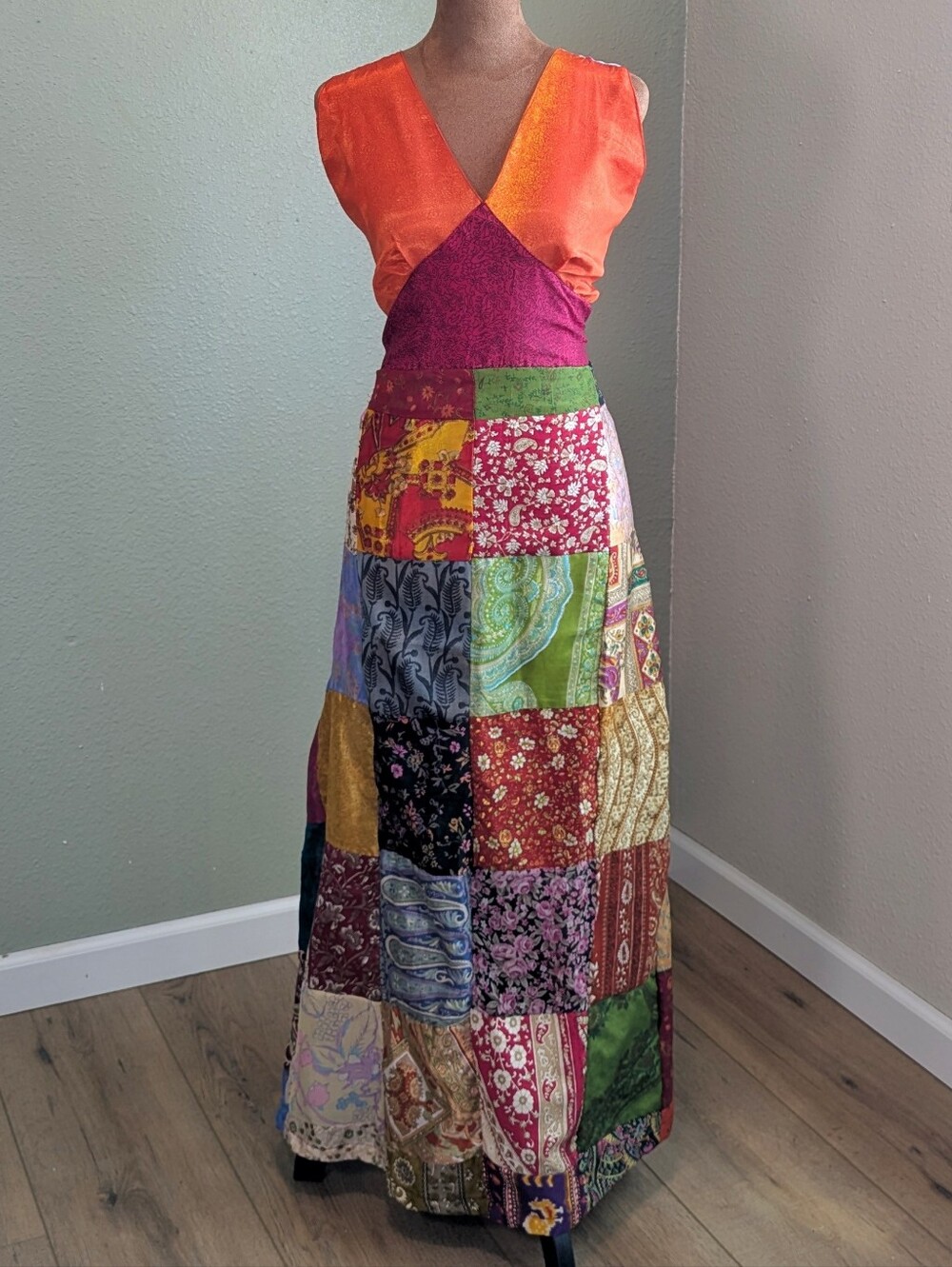 Bohemian Patchwork Maxi Dress — Multicolor